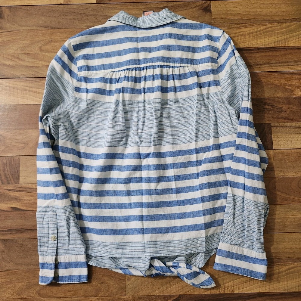 Vineyard Vines Womens Stripe Tie-Front Shirt Blue/White Size 12 Linen Button-Up - Picture 13 of 15